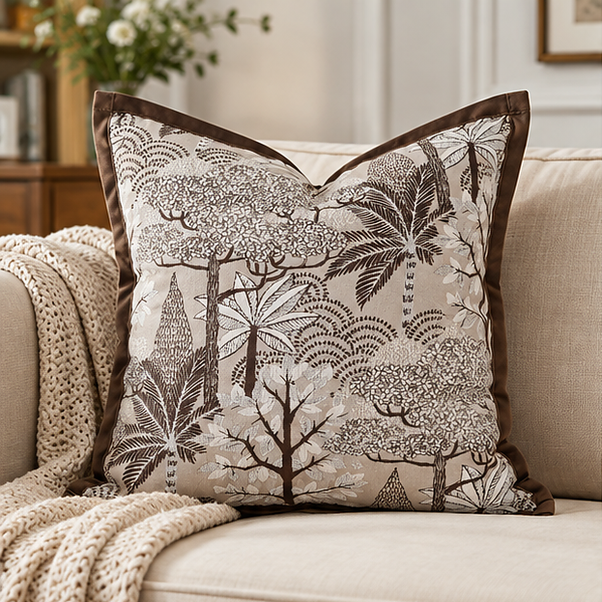 Vintage Botanical Embroidered Throw Pillow Cover