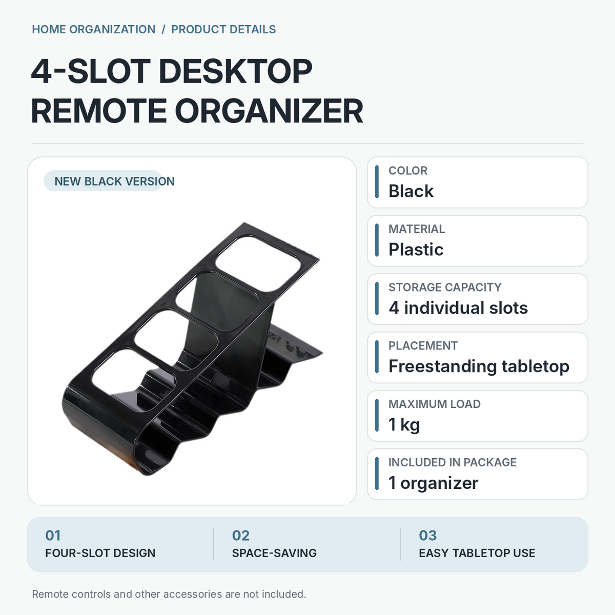 4-Slot Desktop Remote Control Organizer