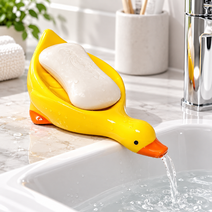 Cute Duck-Shaped Self-Draining Soap Dish with Suction Cup – Bathroom & Kitchen Soap Holder