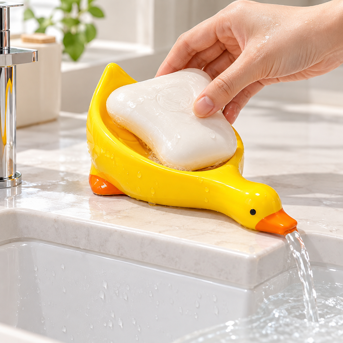 Cute Duck-Shaped Self-Draining Soap Dish with Suction Cup – Bathroom & Kitchen Soap Holder