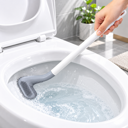 Long-Handle Angled Toilet Cleaning Brush with Flexible TPR Bristles