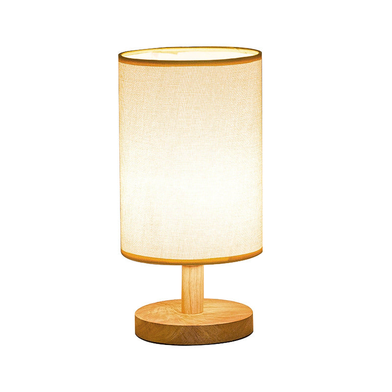 USB Rechargeable Wooden Table Lamp with Fabric Shade