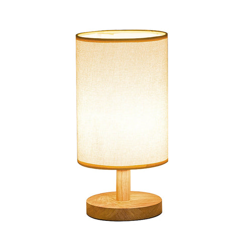 USB Rechargeable Wooden Table Lamp with Fabric Shade