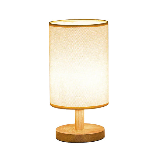 USB Rechargeable Wooden Table Lamp with Fabric Shade